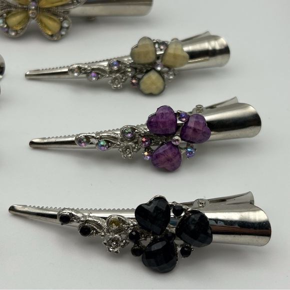 Lot of 7 Silver Tone Alligator Clips Floral Butterfly and Rhinestones Classic main image 13